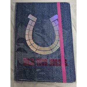 NEW Hardcover Denim look Journal "Hold Your Horses" Horshoe Lined  5" x7"- 75 pg